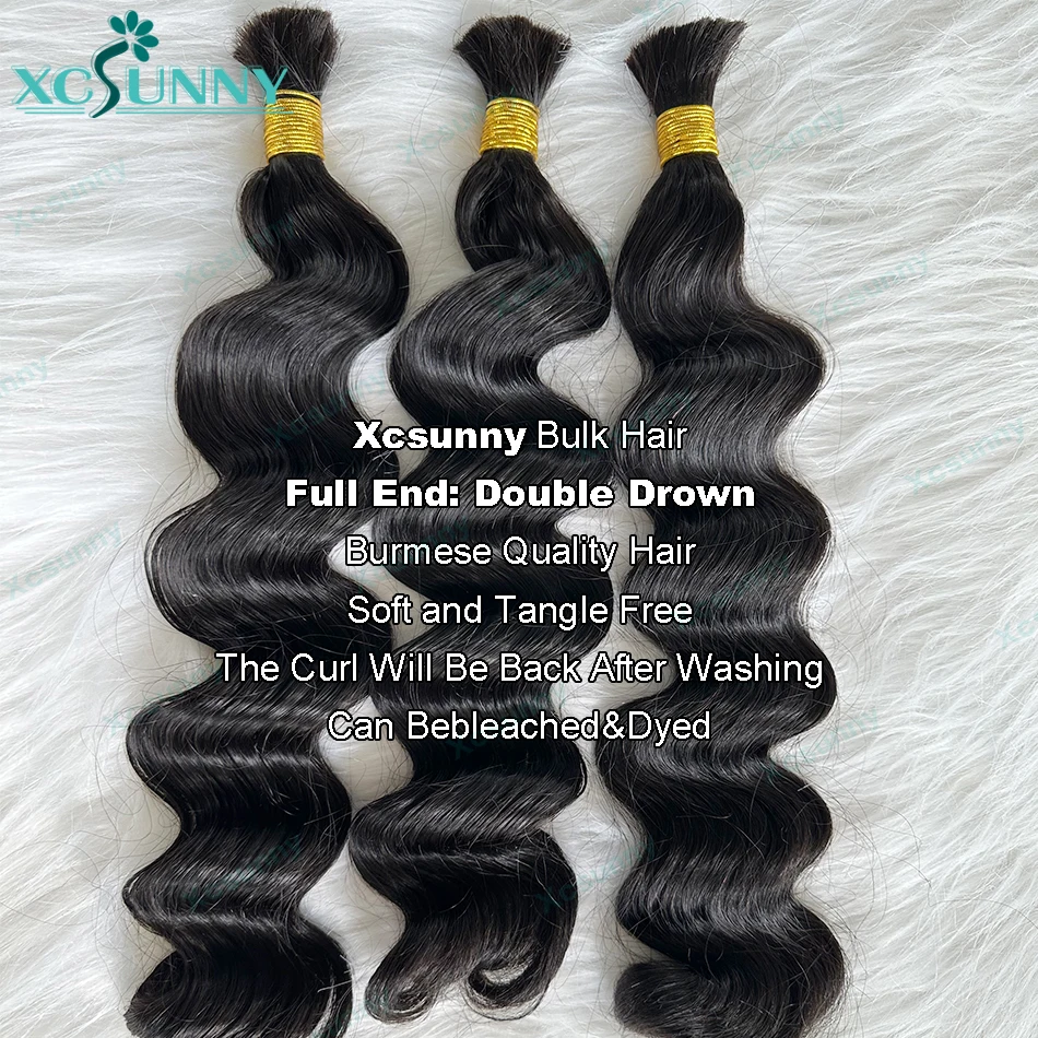 Bulk Human Hair Bundles No Weft For Braiding Loose Wave Double Drawn Wholesale Burmese Knotsless Boho Braids Extensions Color30