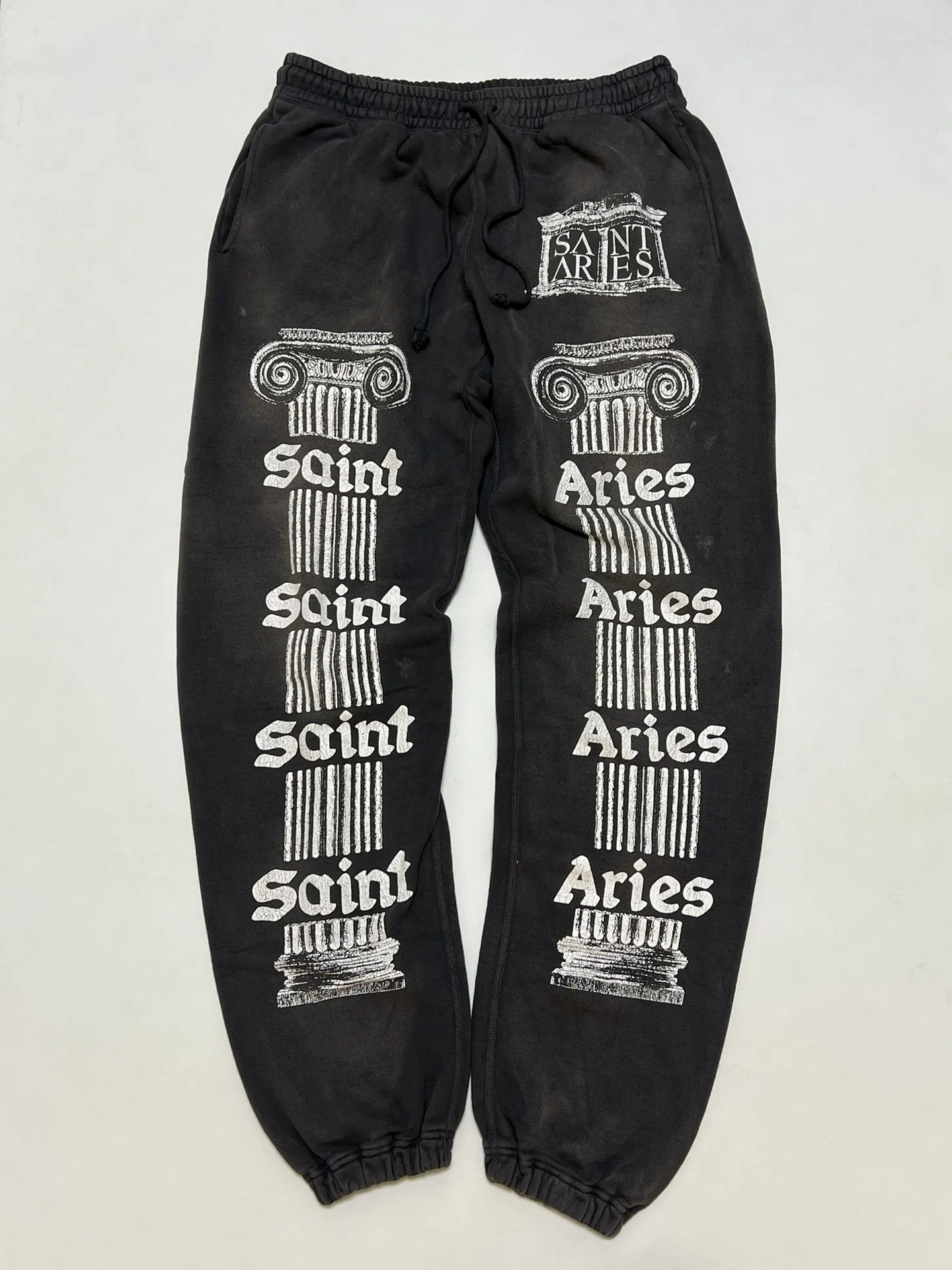 Top quality SAINT ARIES SWEAT PANTS Men Women Faded Black Saint Print Vintage Sweatpants