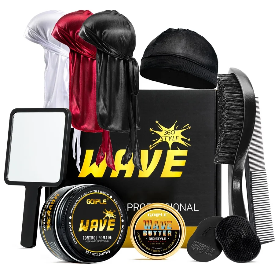 Wave Pomade for Boyfriend Husband Gift Set Butter for Layered Waves 360 Style Wave Training Hair Cream Daily Styling Tools 14pcs