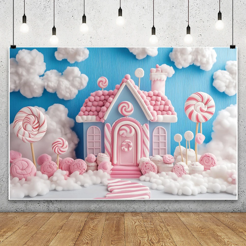 Pain d'épices maison fond bleu ciel nuages blancs Dessert histoire sucette douce fille bébé douche gâteau Smash fête Photo toile de fond