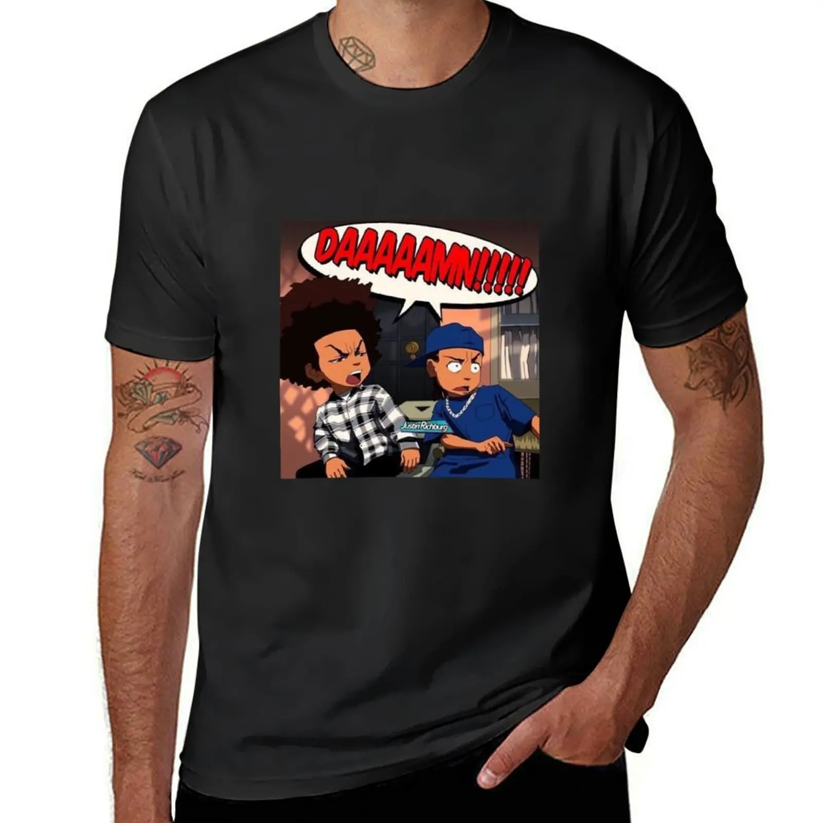 The Boondocks (DAMN meme) Huey x Riley Freeman T-Shirt summer clothes oversized fitted t shirts for men