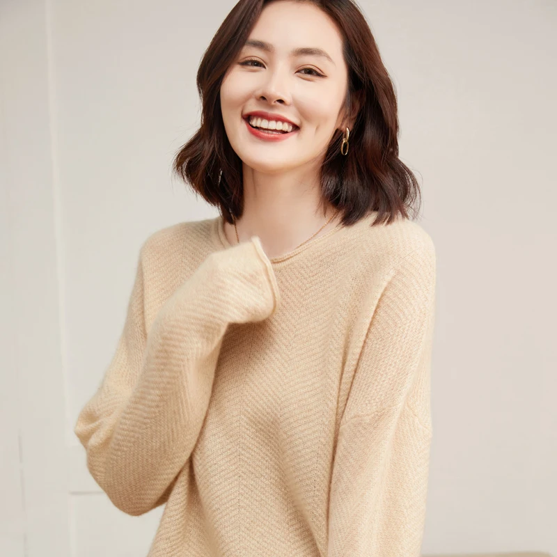 WinvyNee Women Cashmere Wool Sweaters Long Sleeve Big O neck Solid Knitwears Loose Pullovers Female Tops Autumn Winter A1044025