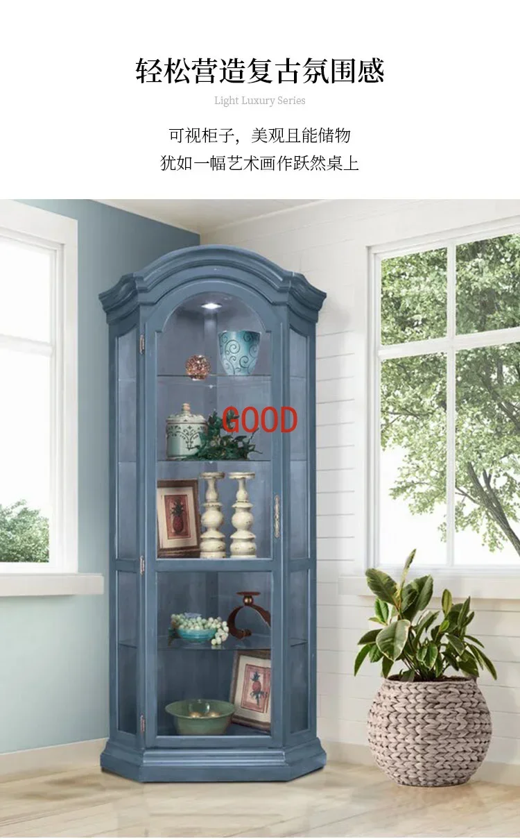 

Винтажный винтажный винный шкаф, угловой стеклянный шкаф для гостиной, американский шкаф для хранения