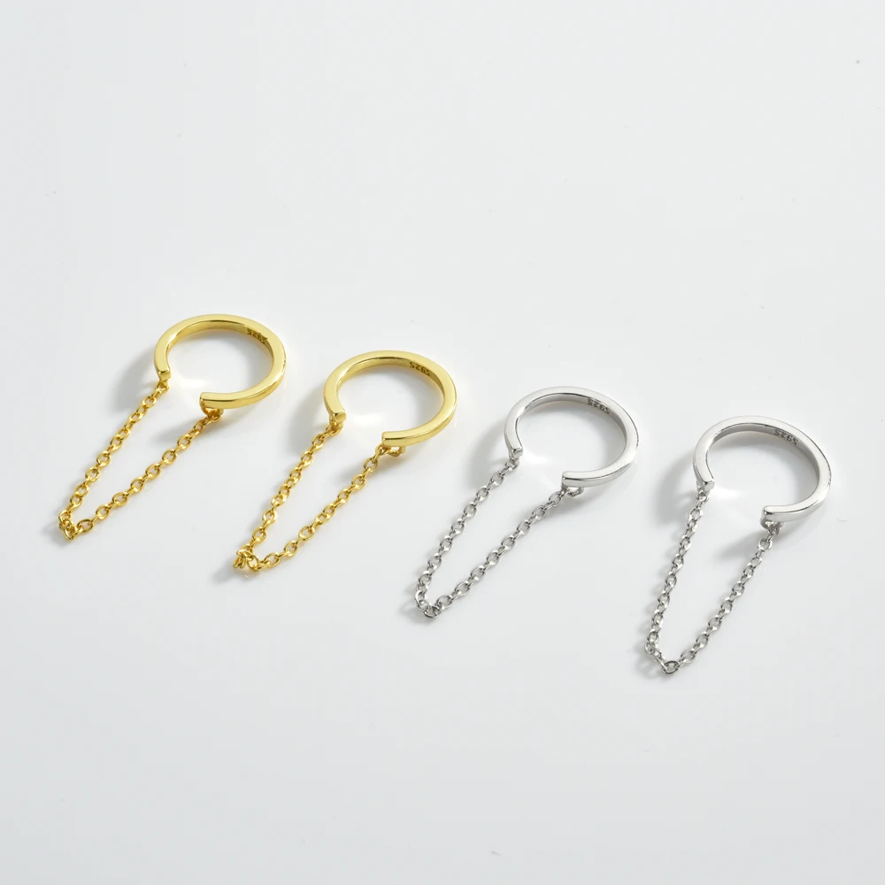 ANDYWEN 925 Sterling Silver Gold Chain Simple Tiny Ear Cuff Earring Earcuff Women Luxury Jewelry 2022 Rock Punk Women Wedding - view 2