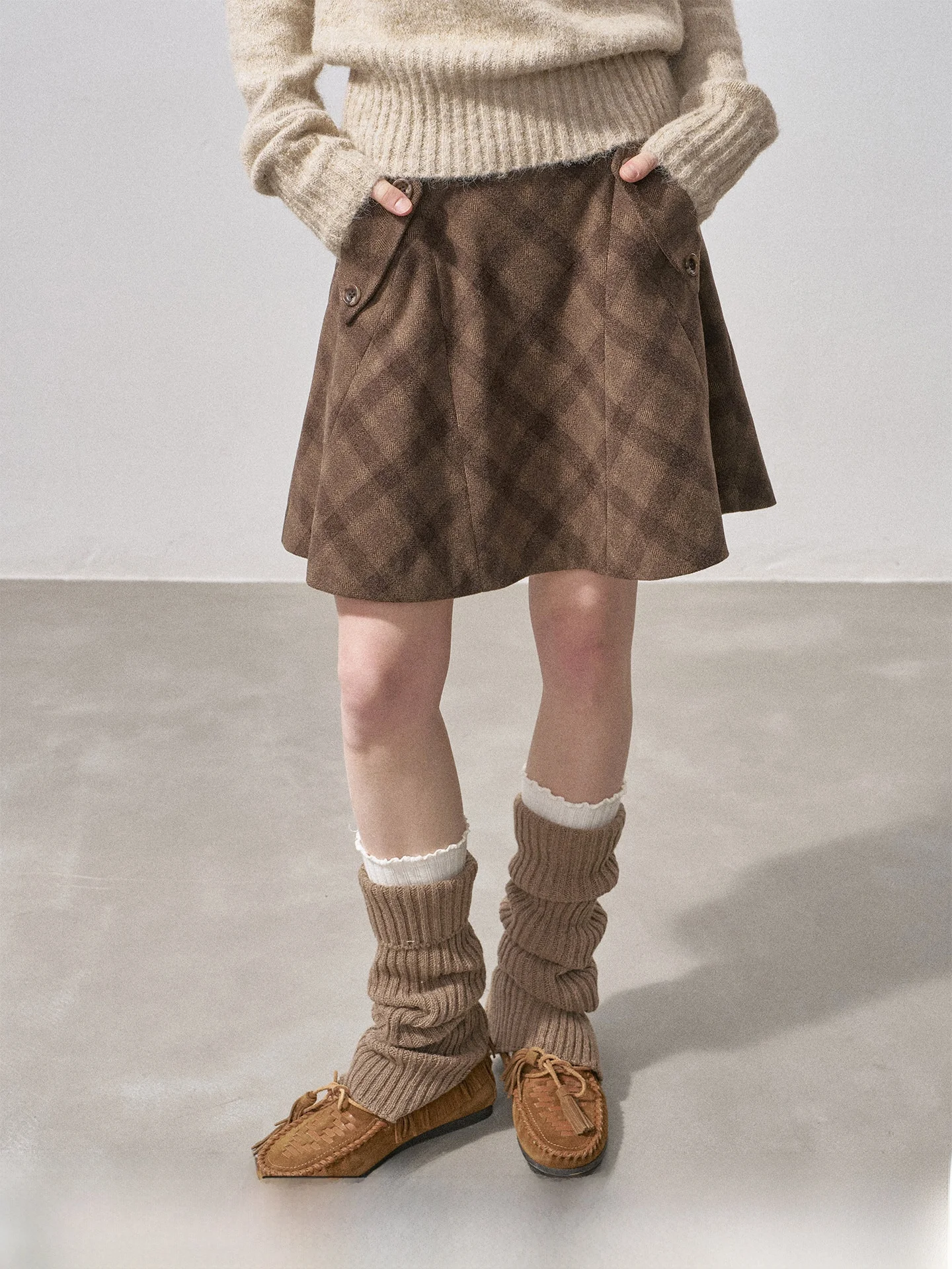 

DIDDI MODA Winter Woolen Plaid Skirt A-Line Umbrella Skirt ort Skirt Princ Sle Polyester Blend Skirt