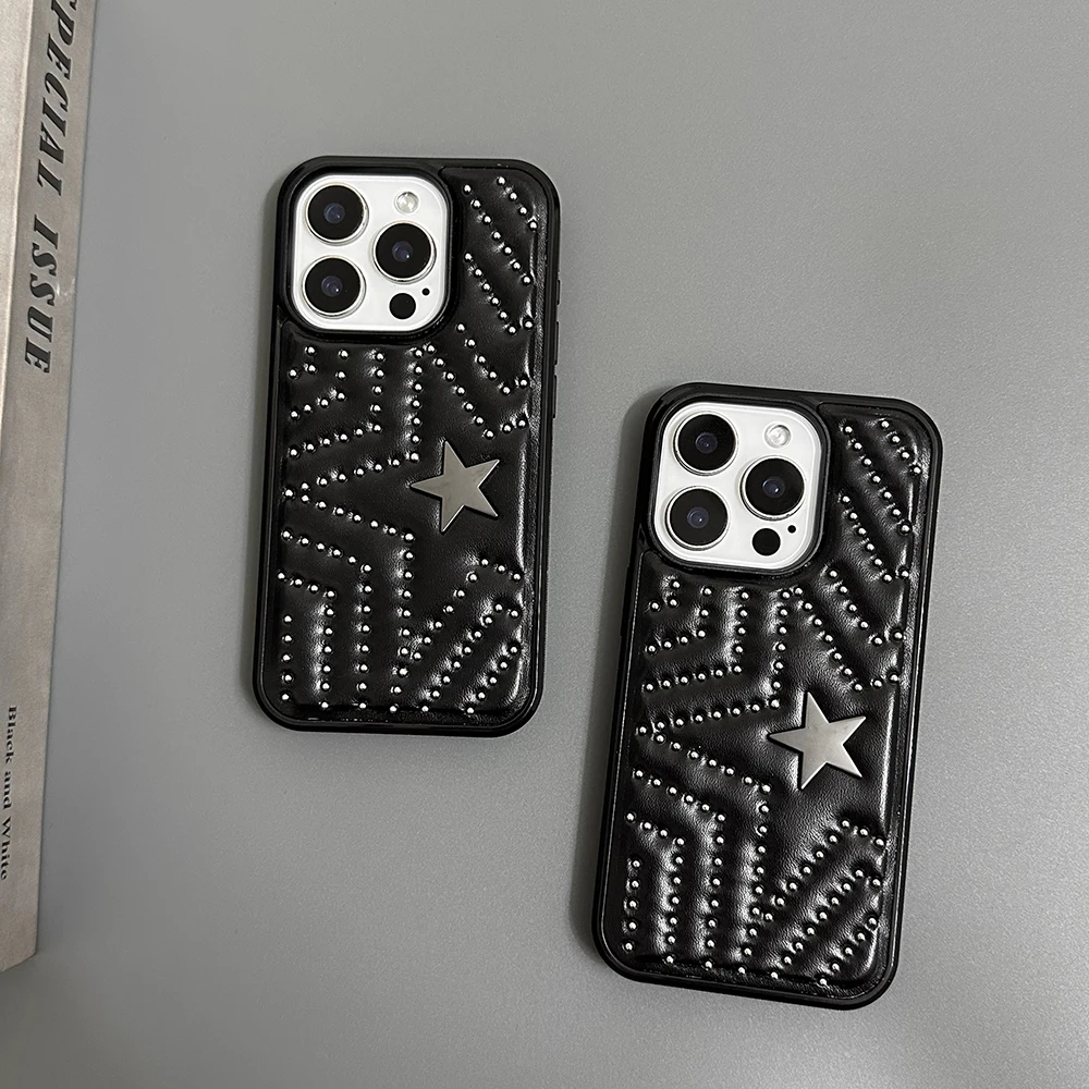 Modische Handyhülle mit silbernen Nieten und fünfzackigem Stern aus Leder, stoßfest, für iPhone 18 17 16 15 14 Pro Max 13, Schutzhülle – Detail 14
