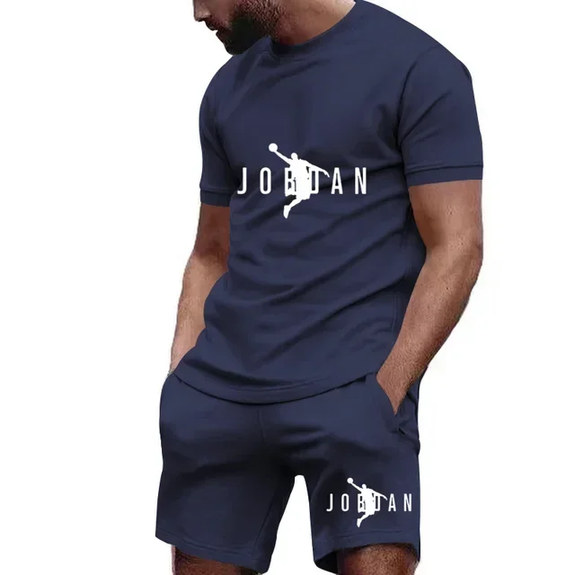 

New men's cotton short sleeve T-shirt set summer leisure outdoor jogging men's jumper breathable T-shirt + shorts 2 sets