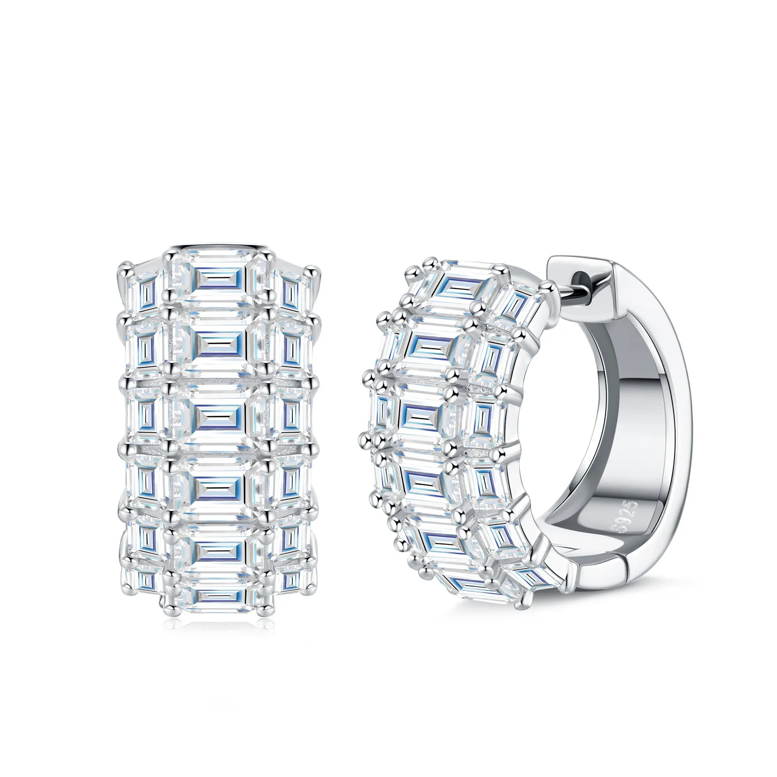 ZFSILVER Fashion 925 Silver Moissanite Classic Trendy Design Rectangle C Earring For Charm Women Accessories Jewelry Gift E17521