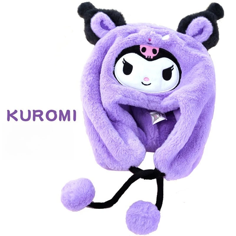 Miniso Kuromi الأطفال الخريف والشتاء أفخم قبعة الفتيات حماية الأذن هود هود الدافئة والصوف فتاة صغيرة سميكة لطيف