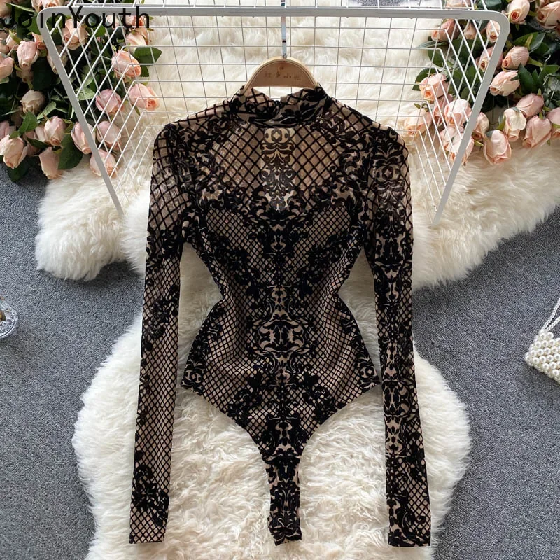 Sexy Leopard Print Woman Tshirts Y2k Tops Long Sleeve Gauze Tees Fashion Korean Camisetas Half High Collar Slim Fit T-shirts