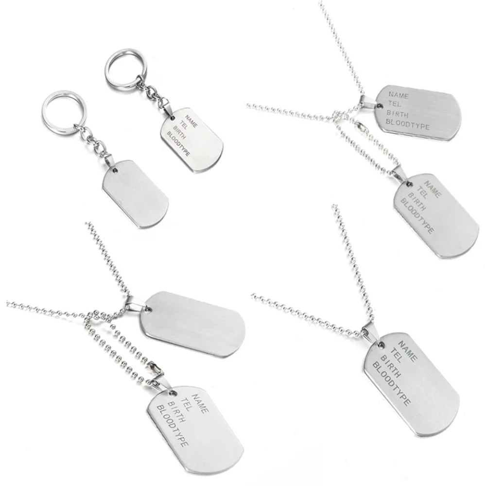 Military Plaques Engraved Name ID Double Brand Stainless Steel Necklace for Men Information Board Key Buckle Gifts for Friends