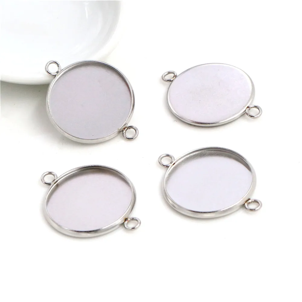 ( No Fade ) 10pcs 20mm Inner Size Stainless Steel Material Simple Style Cabochon Base Cameo Setting Charms Pendant Tray (D3-36)