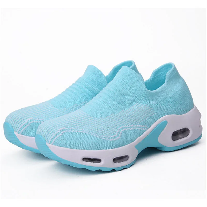 Women's Solid Color Breathable Sneakers, Soft Sole Platform Slip On Walking Shoes, Low-top Knitted Casual Shoes Woman WSH5194 image 6