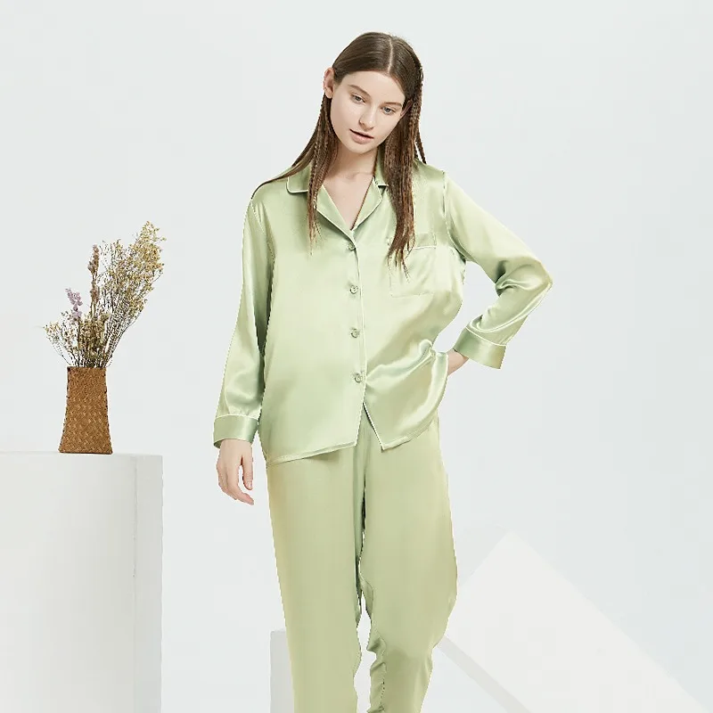 2026 Women's Luxury Two Piece Set: High End Mulberry Silk Pajamas for Spring Summer Embroidered Heavyweight Loungewear Cozy Soft