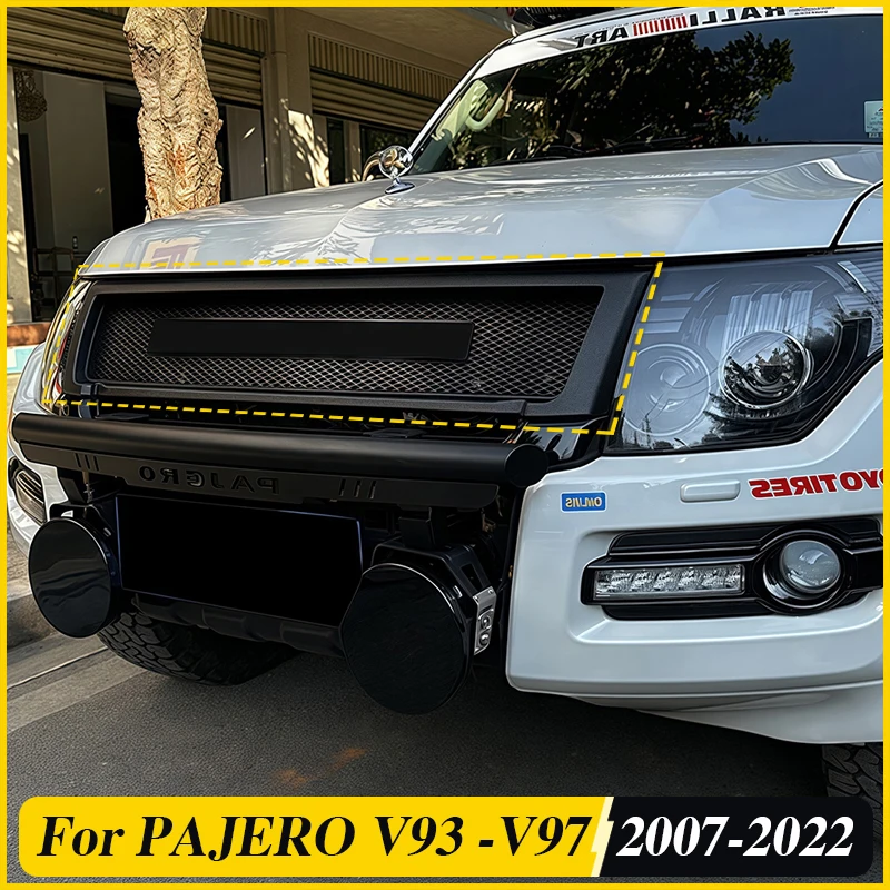 Front Grille With Led Lights Bumper Grille Modification Auto Parts Fits For 2007-2014 2015-2022 MITSUBISHI PAJERO V93-V97  Grill