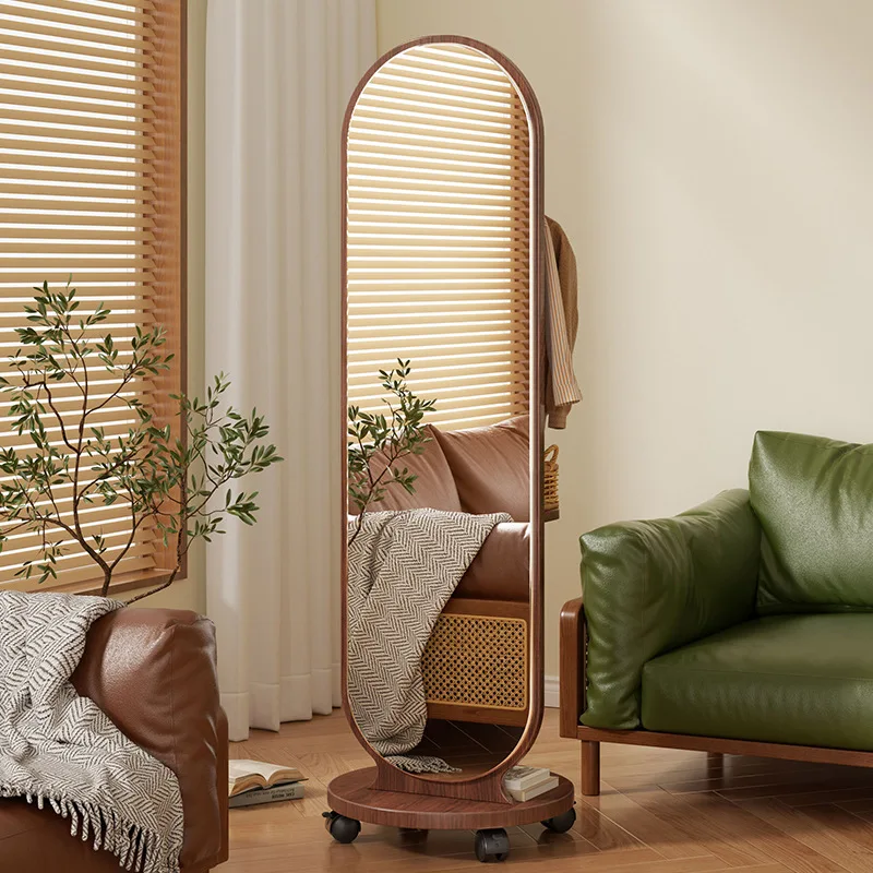 Freestanding Full Body Mirror with Clothes Rack, 360° Rotating Floor dress Mirror for Bedroom