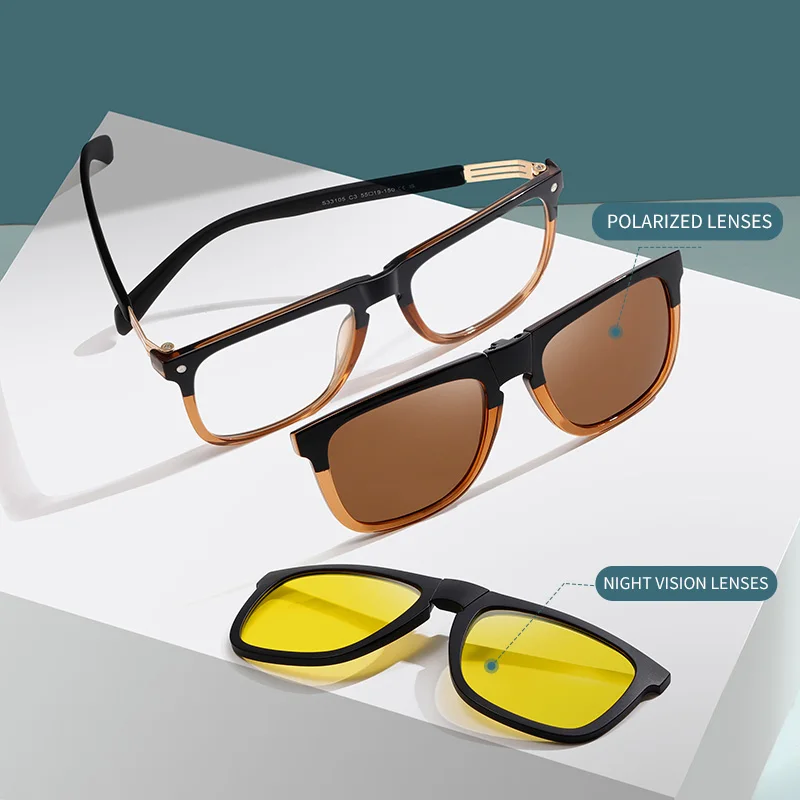 Sun Glasses Clip On Polarized Sunglasses Man Women Fashion Folding Glasses Luxury Brand Vintage Myopia Optical Eyelasses Frame
