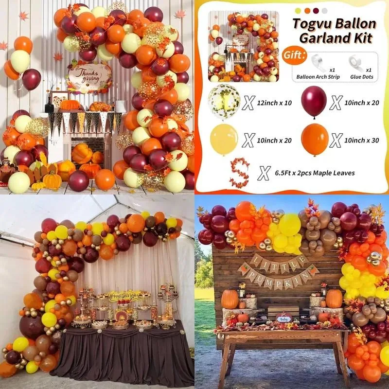 for Fall Balloon Arch Kit, Orange Burgundy Gold and Yellow Confetti Balloon Kit with Maple Leaf, Perfect for Thanksgiving