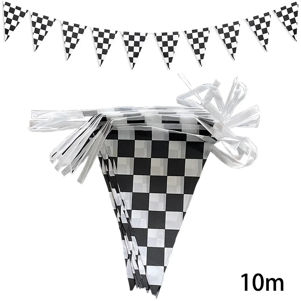10m langere raceauto verjaardagsbanner decoratie zwart-wit geruite vlag thema feestartikelen verjaardagsdecoratie