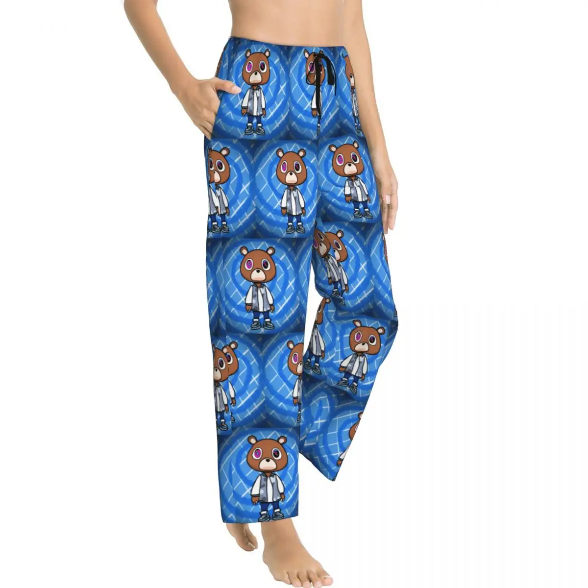 Benutzerdefinierte Kanye West Pyjamahose für Damen, coole Rapper Lounge Sleep Stretch-Nachtwäschehose mit Taschen