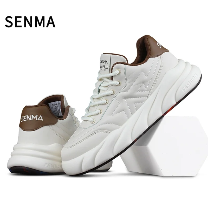 

SENMA Sneakers for Men Genuine Leather Casual Shoes Mens Board/Tennis/Running/Walking Shoes Comfortable & Durable Athletic Shoes