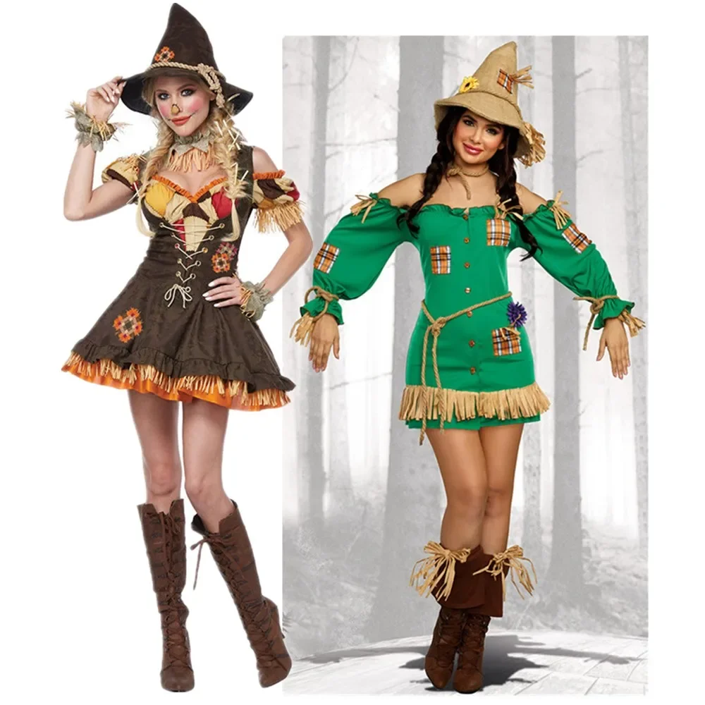 

Wizard of OZ Scarecrow Cosplay Costume Halloween Carnival Party Female Stage Performance Circus Funny Clown Dress