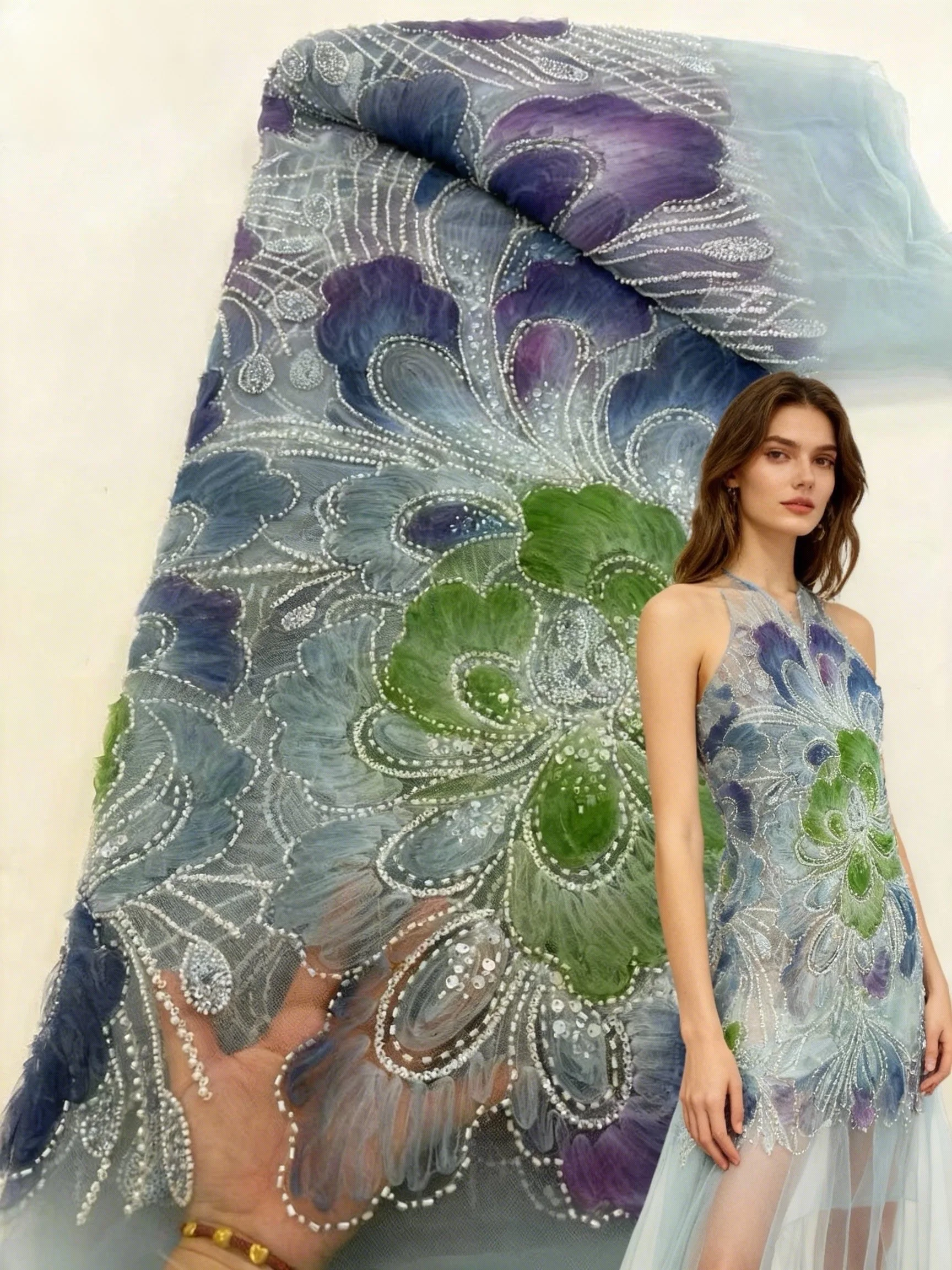 

Artistic Embroidery Flowers 2026 Latest Hot On Sale African French Lace French Party Lace Fabric Tulle Nigerian Bead Lace Fabric