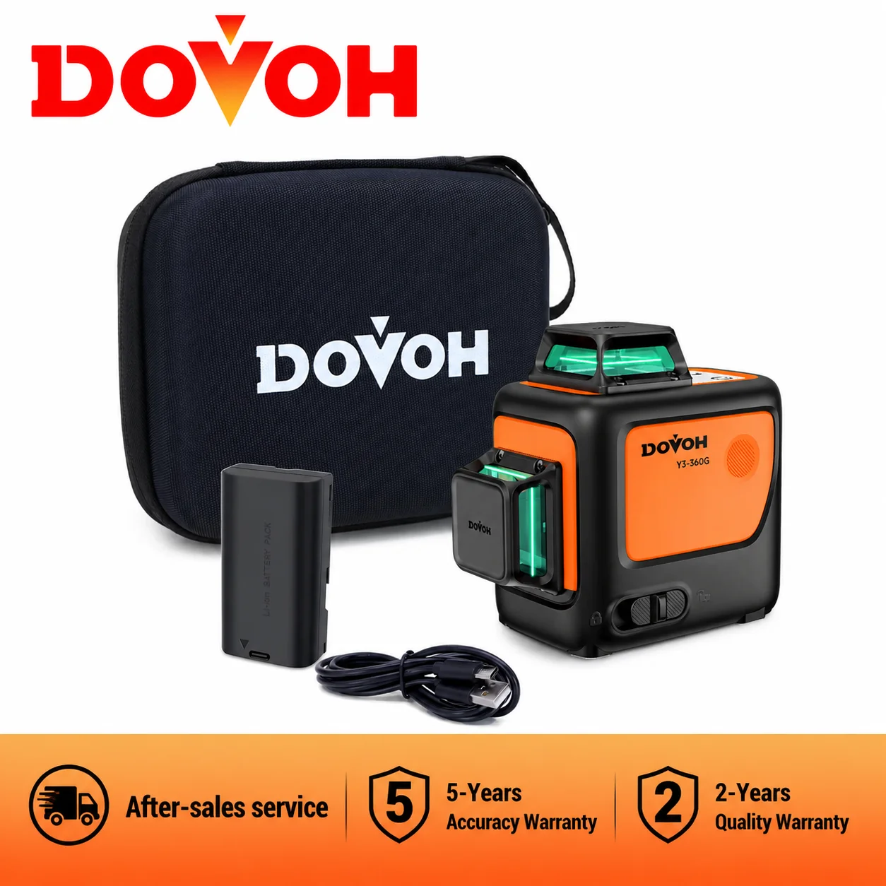 DOVOH Y3-360G 3x360° Self Leveling Laser Level 12 Line Laser Leveler for Construction Floor Tiling Ceiling - Rechargeable
