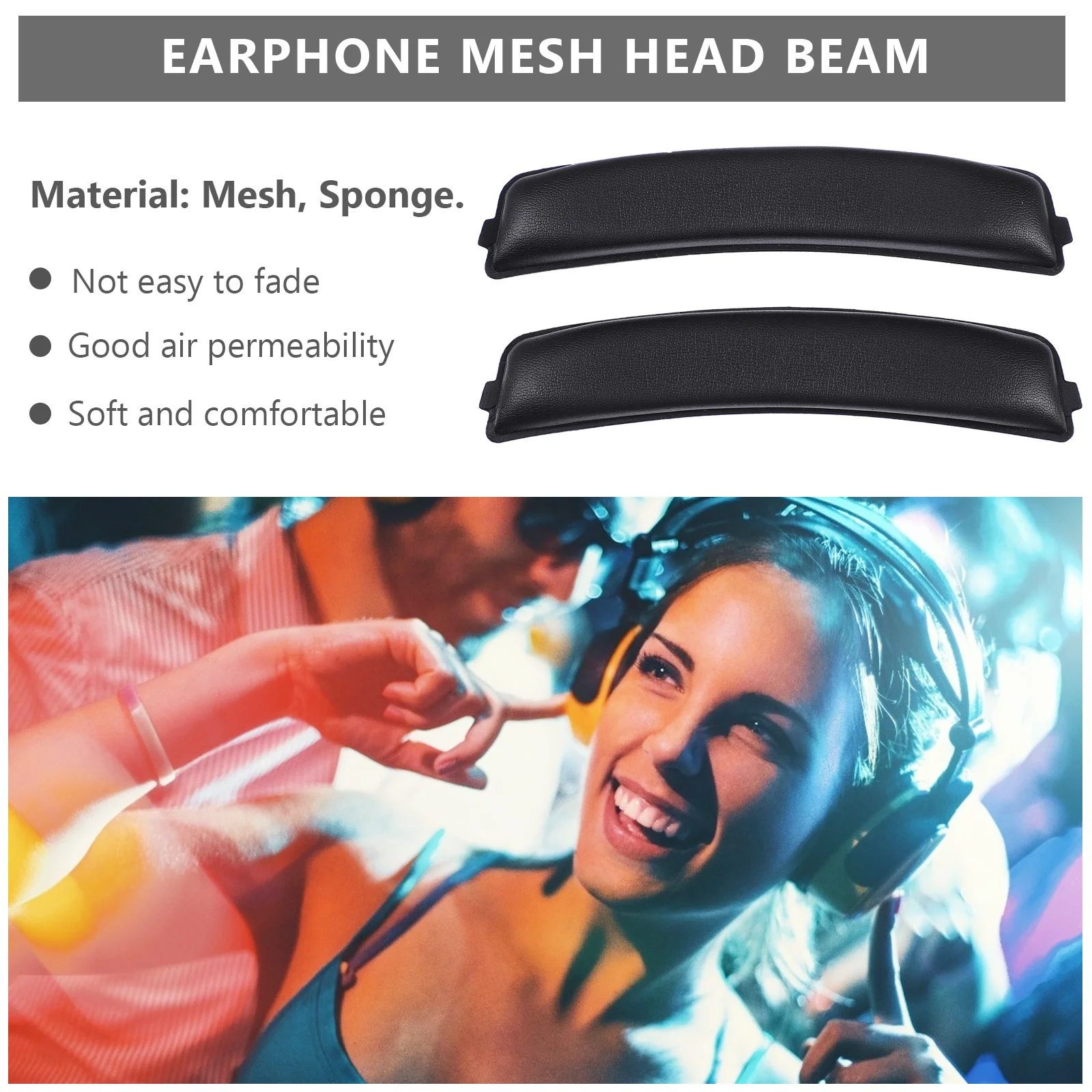 

2Pcs Supple Headset Head Beam Protector Sponge Cushion Pad Breathable Anti-Slip Replacement Accessory for Most Headphones Black