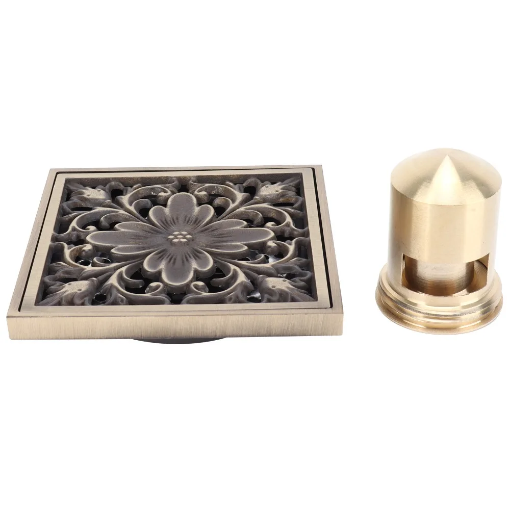 Copper Material Floor Drain Kit 10x10cm / 3.9x3.9 Inch Removable Cover Bathroom Floor Drain Filter Strainer Square