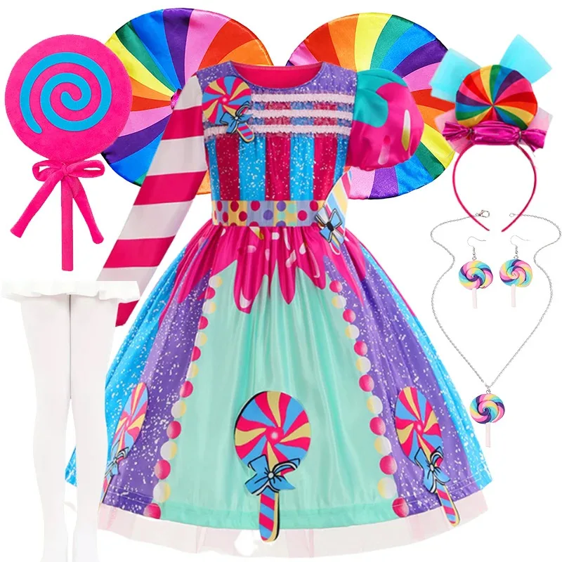 

Rainbow Candy Lollipop Costume for Girls Purim Carnival Dress Sweet Girls Clothes Princess Festival Party Kids Fancy Costume 10T