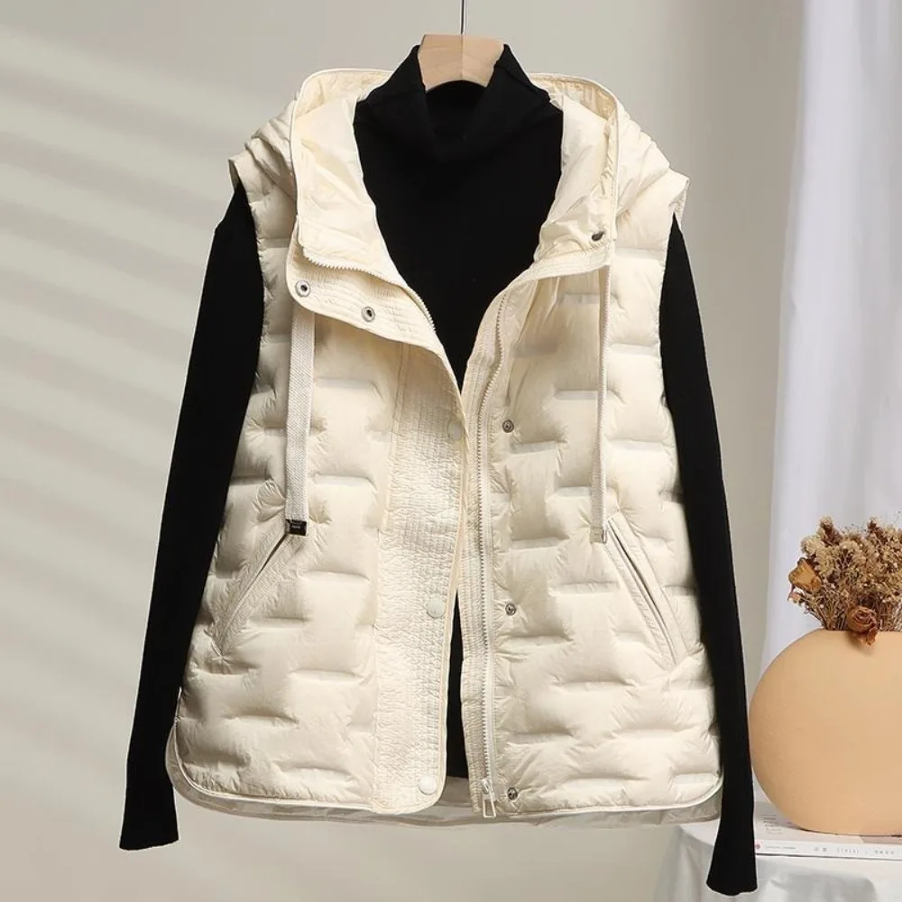 

Women 2025 New Winter Sleeveless Clothing White Duck Down Coat Hooded Lightweight Puffer Jacket Female Fahion Down Vest