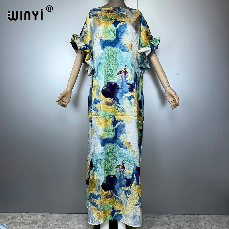 WINYI bohemian evening dress dubai luxury Female loose Print kaftan muslim woman clothing holiday beach dress fashion Caftan