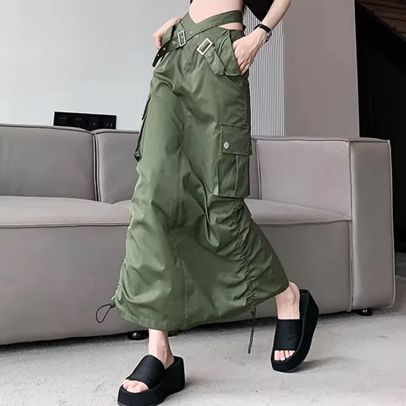 Cross high waisted workwear half skirt 2026 summer thin cut hollow straight tube hip hugging skirt
