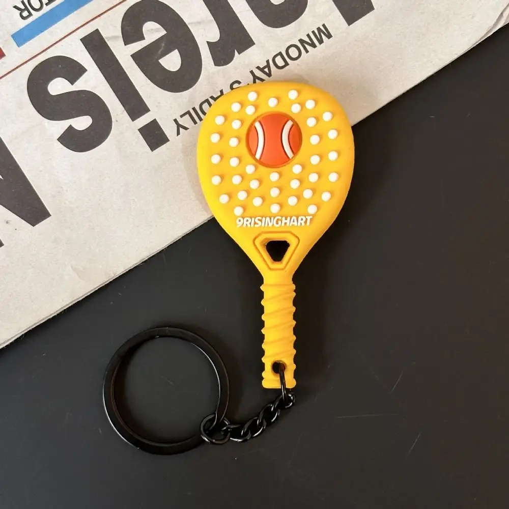 Creativity Mini Tennis Racket Keychain Soft Rubber Dopamine Sports Key Ring Lifelike PVC Racket Bag Pendant Fashion Gifts