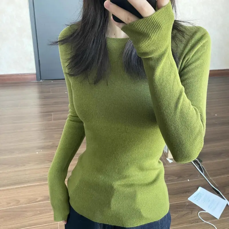 

New Woman Self-Cultivation Base Layer Sweater Autumn Winter Knitwear Minimalist Pullover Tops Keep Warm Round Neck Innerwear