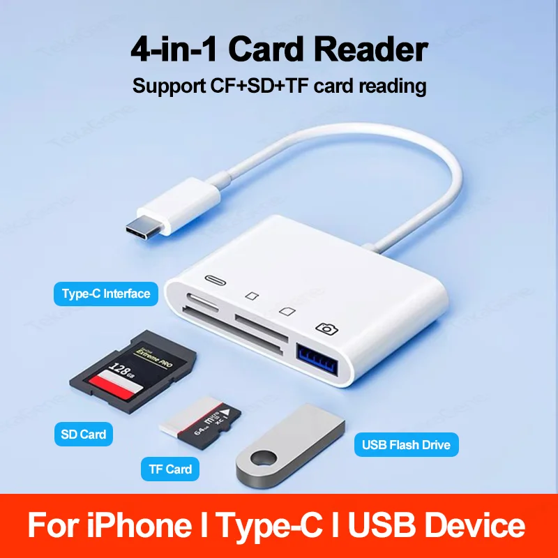 USB-C SD TF 카드 리더 카메라 메모리 카드 어댑터, 고속 충전 포트, USB 3.0 OTG 어댑터, 삼성 아이패드 맥북 샤오미, 4 인 1