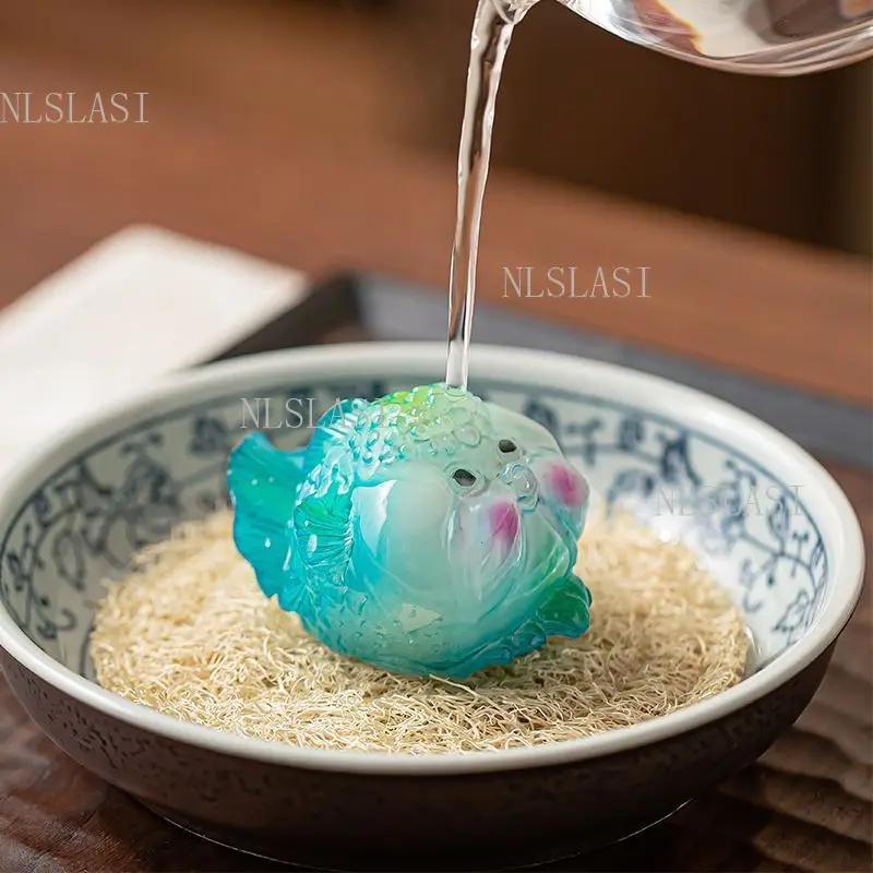 Heat‑Sensitive Color Changing Puffer Fish Tea Pet Resin Cute Pufferfish Statue Desktop Ornament for Kung Fu Tea Table Decor