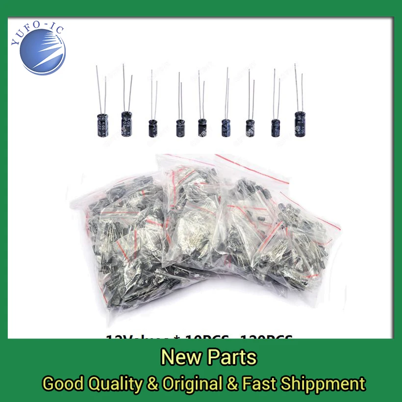 12 Values *10pcs =120pcs 0.22UF~470UF Aluminum Electrolytic Capacitor 0.47 1 2.2 4.7 10 22 33 47 100 220 Assortment Kit Set Pack