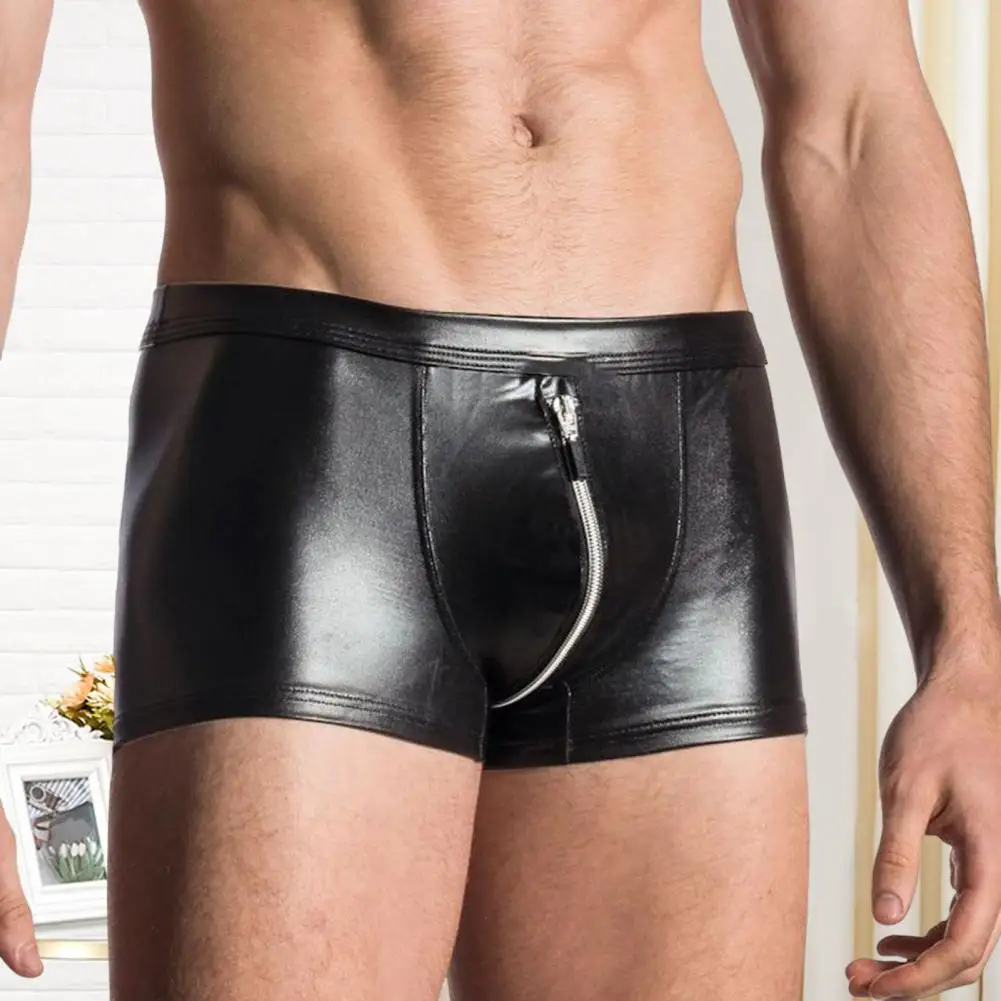 Men Underpants Faux Leather Zipper Panties Boxer Sexy Male Underwear Shorts Comfortable High Quality Stretch Thin Fashion Briefs