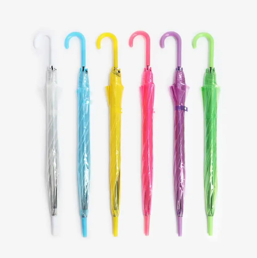 50PCS Wholesale Sunny Rainny Transparent Multicolor Umbrellas Clear PVC Umbrellas Long Handle Rainproof Umbrellas ni104