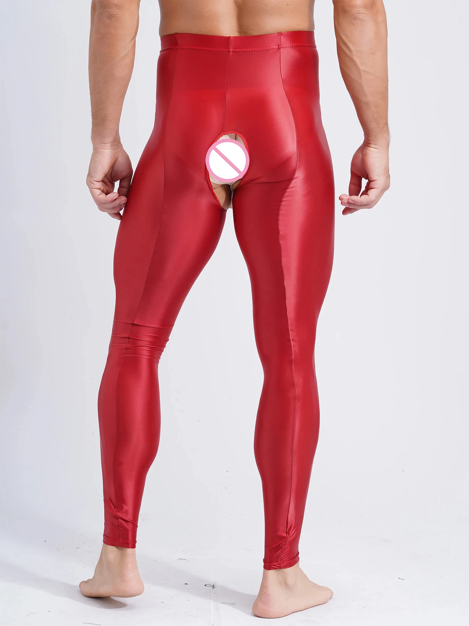Mallas ajustadas de Color liso para hombre, mallas brillantes de cintura alta con entrepierna abierta, lencería Sexy, pantalones de noche, pantalones de fiesta porno para Club