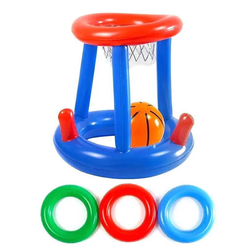 1 Set of Inflatable Basketball Hoop Ring Game with Throwing Rings Small Basketball PVC Ball Suitable for Party Entertainment