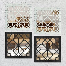 2/3Pcs Square Wall Mirror Decor Sticker Self-Adhesive Acrylic Wood Wall Mirrors Set for Living Room Bathroom Bedroom Entryway