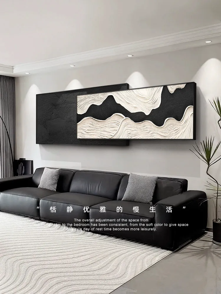 Black And White Abstract Living Room Hanging Art Sofa Background Wall Decorative Painting Wabi Sabi Wind Superimposed Mural