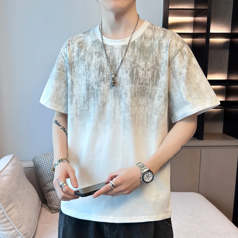 100 Percent Cotton Men Summer New Trendy Loose Streetwear Student Short Sleeve T Shirt Round Neck Half Sleeve Top Tee