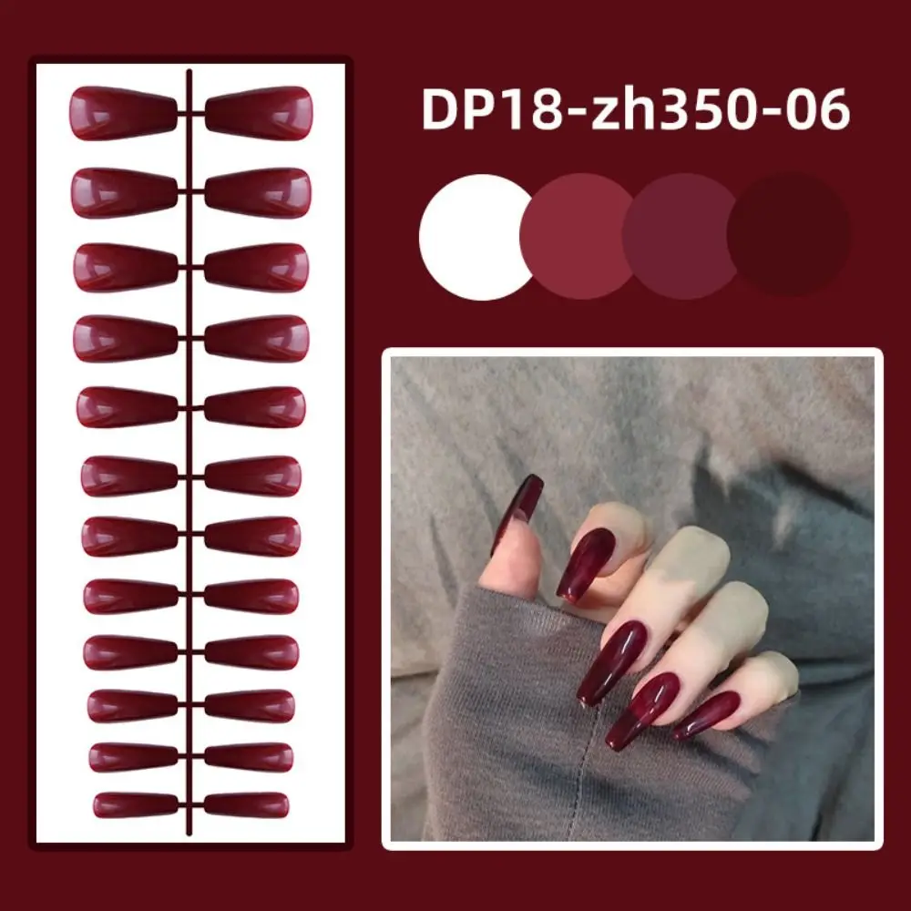 24Pcs New Detachable Solid Color Fake Nails Full Cover Wearable Short Trapezoid False Nails Manicure Bright Press-on Nails Women