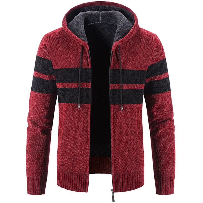 Men's Winter Fleece Warm Cardigan Casual Slim Thick Sweater Coat Men Streetwear Knitted Sweater Male Autumn Hooded Jackets