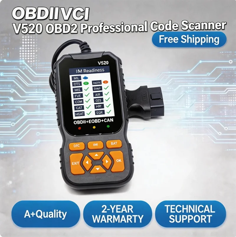 

V520 OBD2 Diagnostic Tool: Car Engine Testing, Trouble Code Clearing, Live Data, Battery TesterSupports ten languages