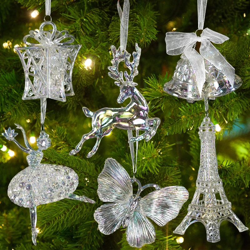 Snowflake Icicle Drop Ornaments Crystal Christmas Tree Transparent Decoration Pendant Christmas Home Decor Navidad New Year